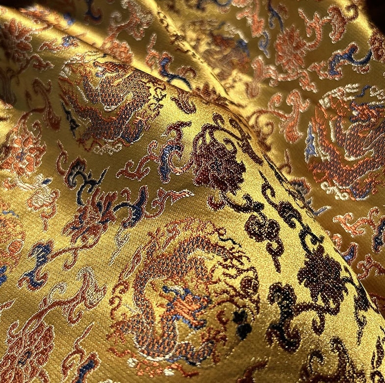 Dragon Silk Brocade Fabric: 57"W Chinese Emperor Robe Material