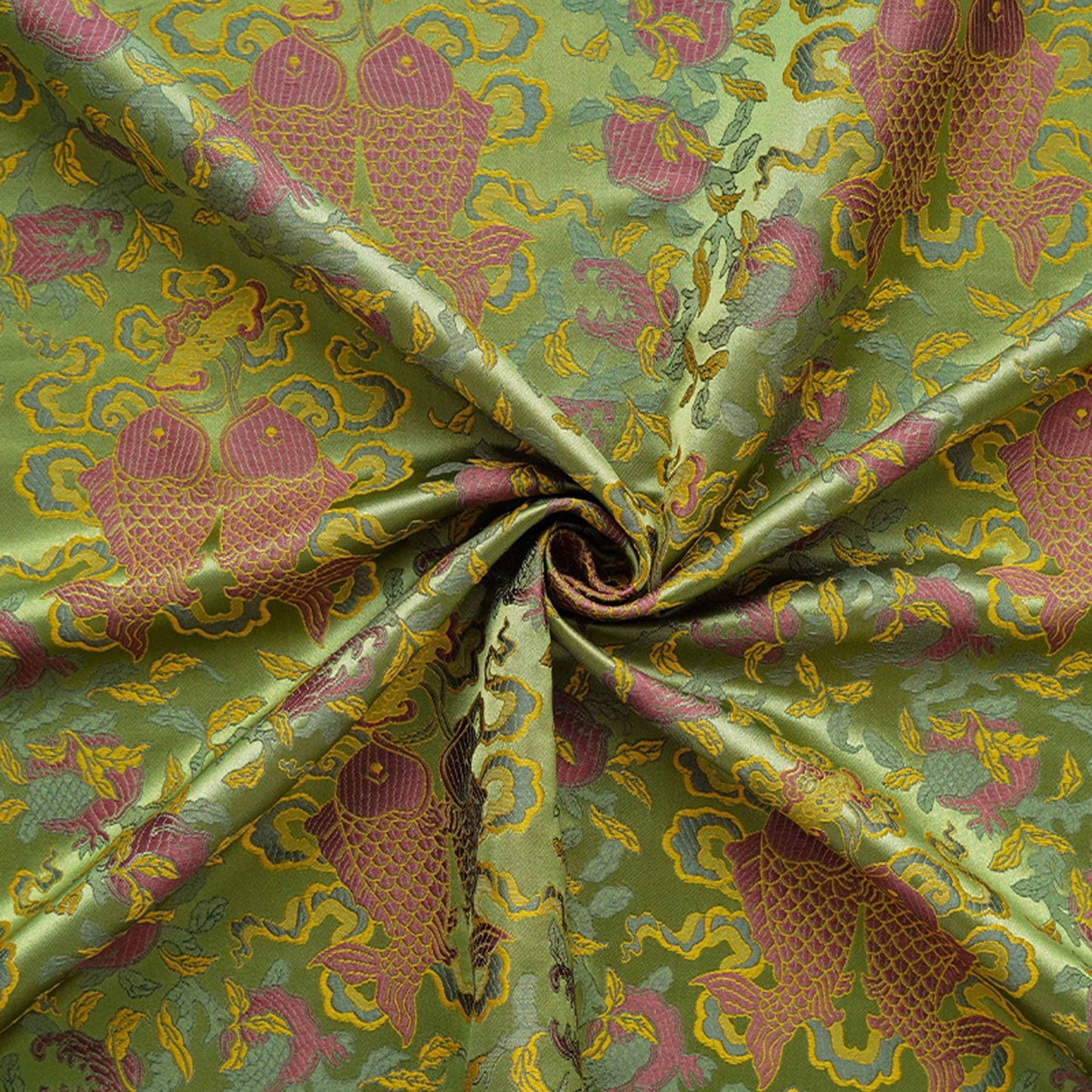 Eight Treasures Double Fish Jacquard Brocade Fabric: Qipao, Hanfu Sewing