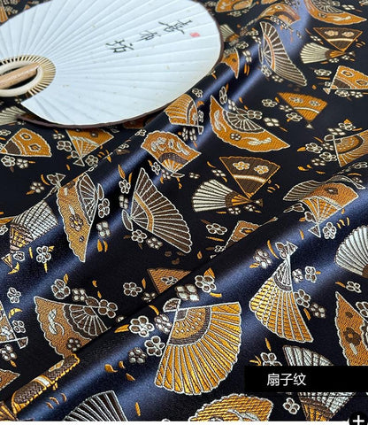 Japanese Nishijin Fabric: Modern Fans Jacquard Brocade, 29.5" Wide