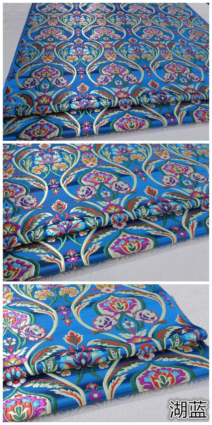 Floral Jacquard Brocade Fabric: Chinese Mongolian Style (By The Meter) - Poppylollipop