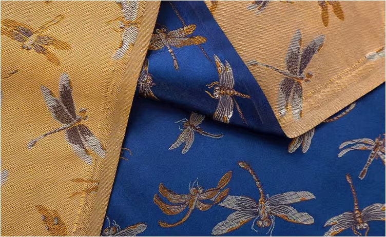 Dragonfly Floral Brocade Jacquard Fabric: Elegant Chinese Style, 29.5"W