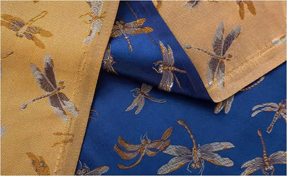 Dragonfly Floral Brocade Jacquard Fabric: Elegant Chinese Style, 29.5"W