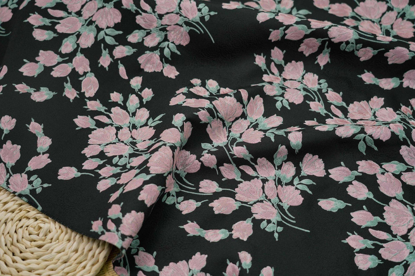Reversible Pink Flower Jacquard Fabric: Embossed Upholstery, Costume, Curtain (55"W)