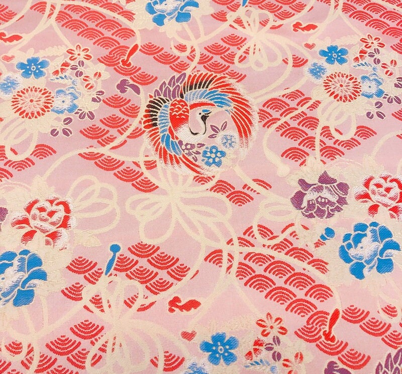 Chinese Silk Brocade Fabric: Crane Pattern, Red Jacquard (59" Wide)