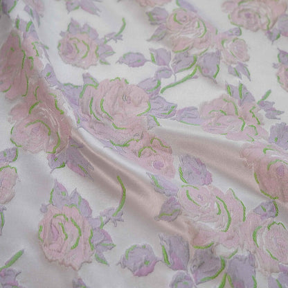 Pink Meadow Floral Jacquard Fabric: Upholstery, Costume, Decor - 60"W