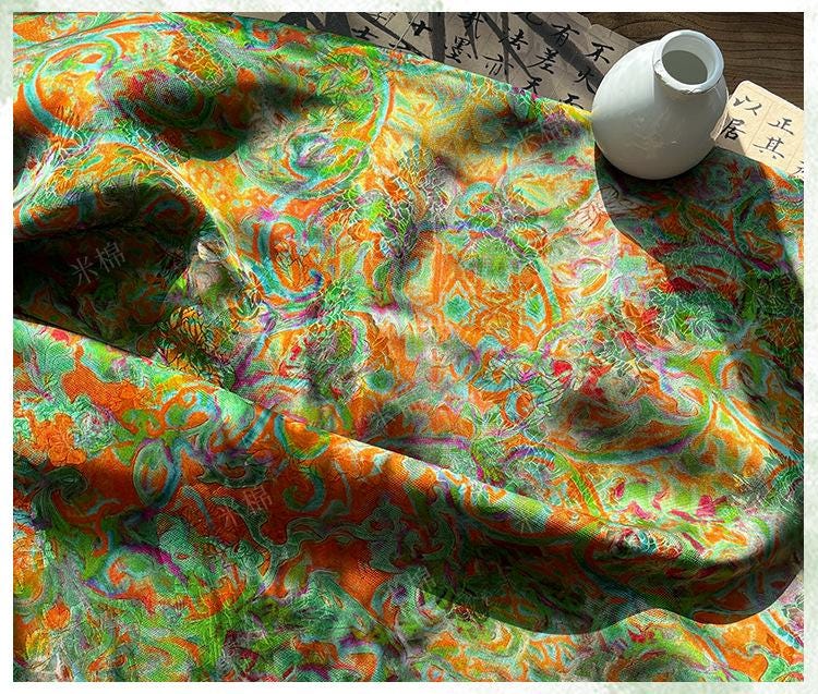 Rayon Silk Jacquard Xiangyun Fabric, Flowing Rainbow Vine Handcrafted Textile for Dressmaking, Quilting, DIY Sewi"W