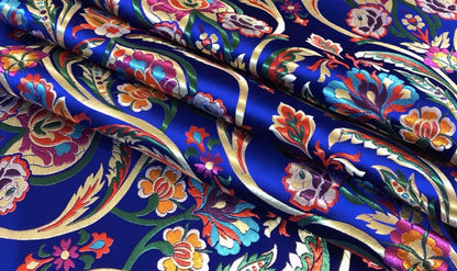 Tissu brocart de soie à motifs floraux (largeur 75 cm) : Ameublement et couture