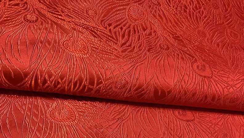 Black Peacock Brocade Fabric: Silk Rayon Jacquard, 29"W