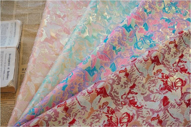 Gold Thread Butterfly Jacquard Fabric: 3D Oil Painting Texture, 59" Wide