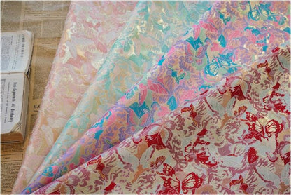 Gold Thread Butterfly Jacquard Fabric: 3D Oil Painting Texture, 59" Wide