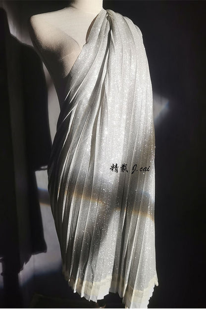 Silver Glitter Pleated Knitted Fabric: 59"W Crepe Cosplay Fabric