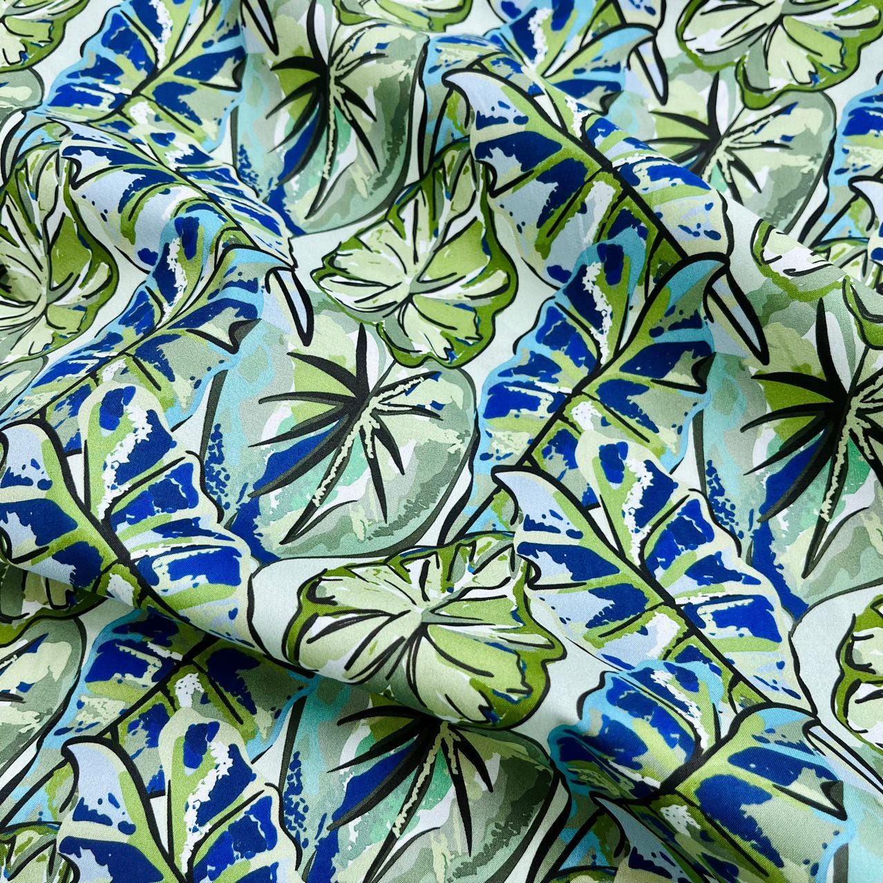 Tropical Leaf Cotton Fabric: 1960s Style Print, 59" Wide