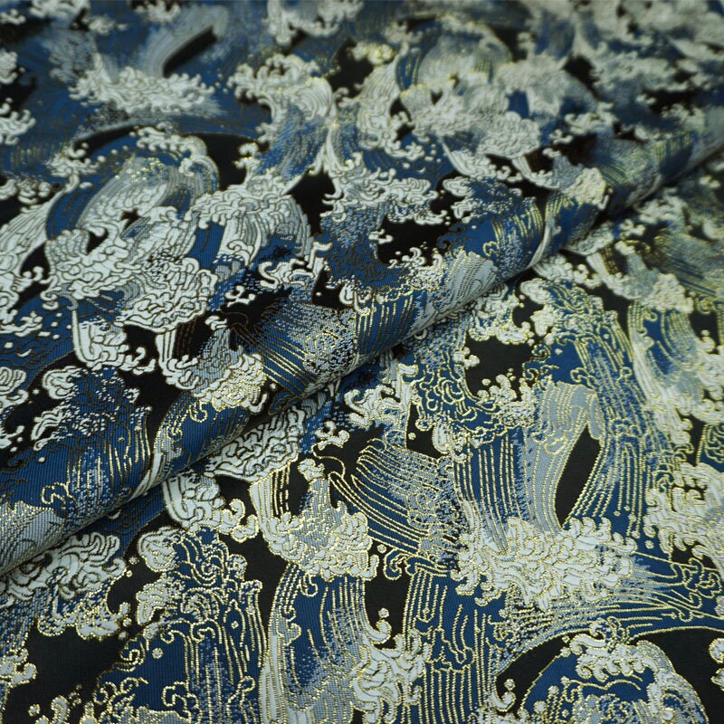 Ocean Waves Silk Rayon Brocade Fabric: Dressmaking Material (29.5/59"W)