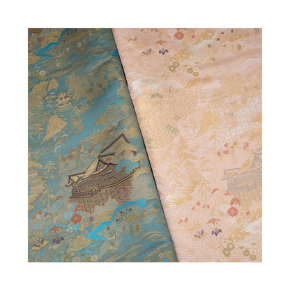 Nishijin Ori Brocade Fabric: 59"W Japanese Pavilion Pattern Satin