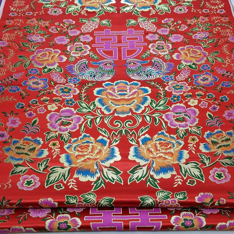 Chinese Wedding Cheongsam Fabric: Double XI Embroidery, Tapestry Satin Brocade