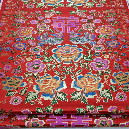 Chinese Wedding Cheongsam Fabric: Double XI Embroidery, Tapestry Satin Brocade