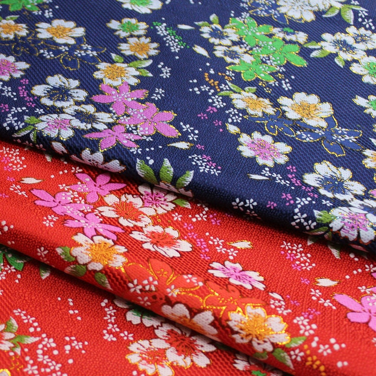 Tissu brocart jacquard à fleurs de cerisier : mélange de soie et de rayonne japonaises