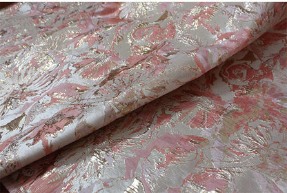 Gold Thread Jacquard Fabric: 3D Flower Design, 56" Wide