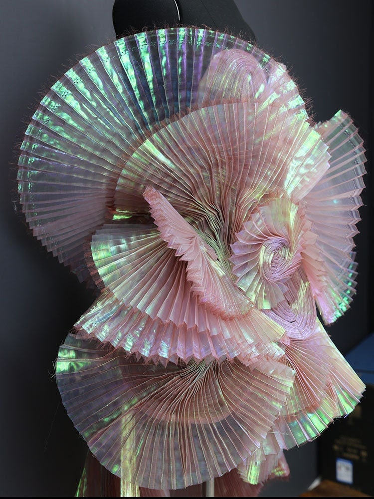 Mermaid Iridescent Pleated Organza Fabric: 55" Wide Designer Material