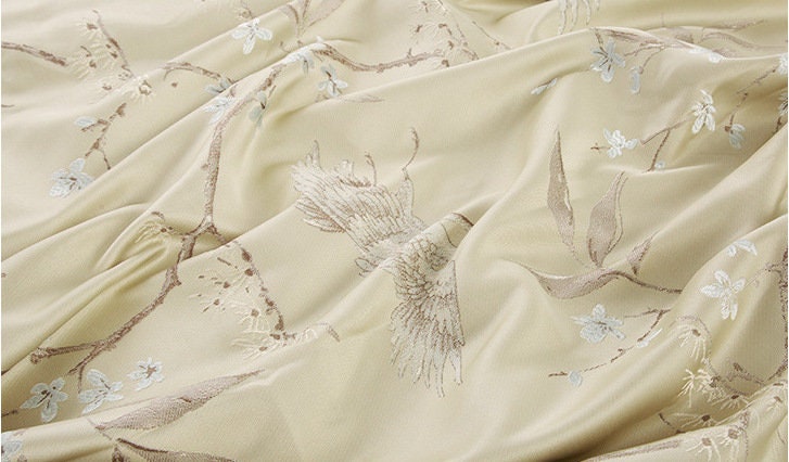 Oriental Crane Brocade Jacquard Fabric: 57"W Damask Polyester
