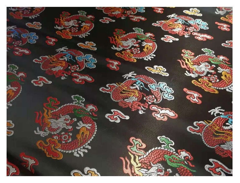 Dragon Brocade Fabric: Multicolor Chinese Rayon, 29.5" Wide