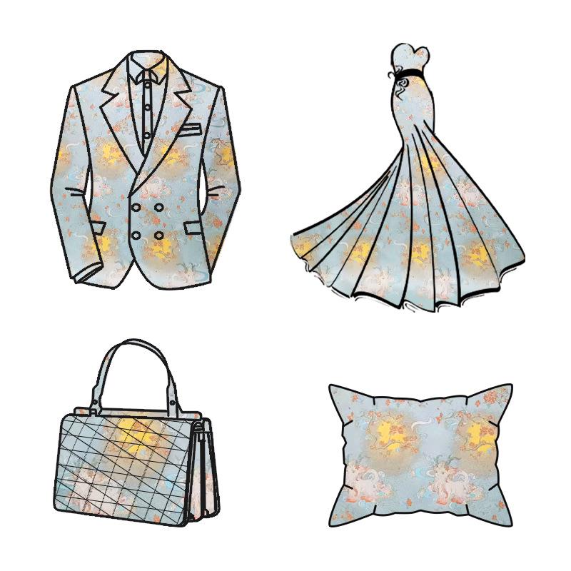 Color���Woven Jacquard Brocade Fabric with Gold Thread ��� Auspicious White & Multicolor" Wide