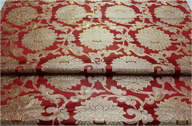 Tissu brocart de soie à motif de lotus : décoration chinoise rétro, matelassage, costume - 75 cm de large