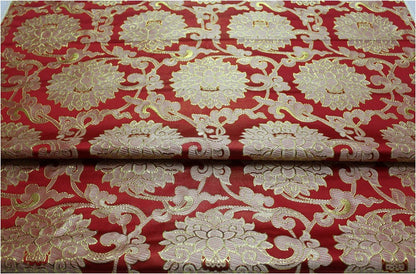 Tissu brocart de soie à motif de lotus : décoration chinoise rétro, matelassage, costume - 75 cm de large