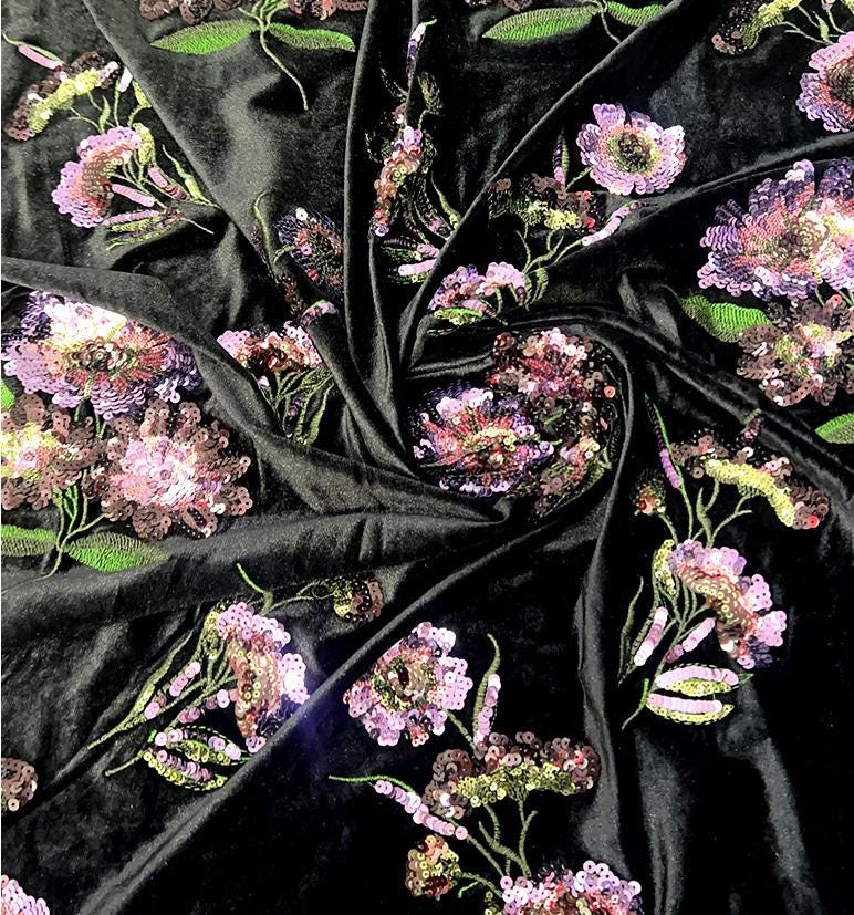 49"W Embroidered Velvet Fabric by the Yard ��� Soft Plush Material for Sewing, Upholstery &