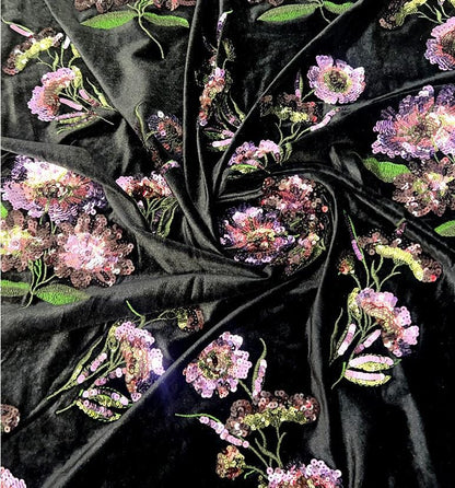 49"W Embroidered Velvet Fabric by the Yard ��� Soft Plush Material for Sewing, Upholstery &