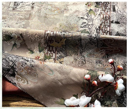 Floral Window Gambiered Canton Gauze Fabric - Daiwa Brocade, 59" Wide