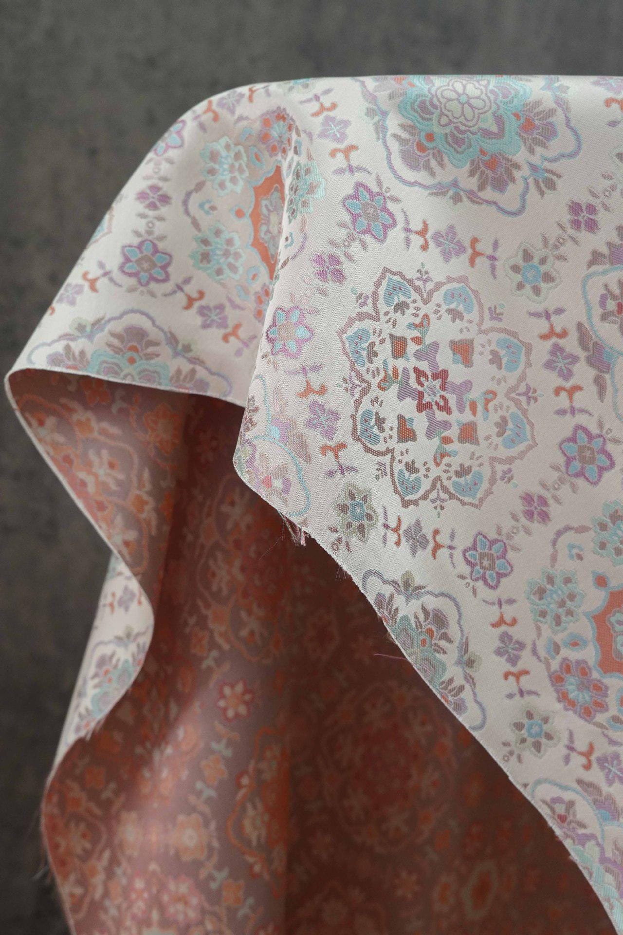 Azure Chinese Silk Brocade Fabric: Baoxiang Song Design, Sewing, Upholstery