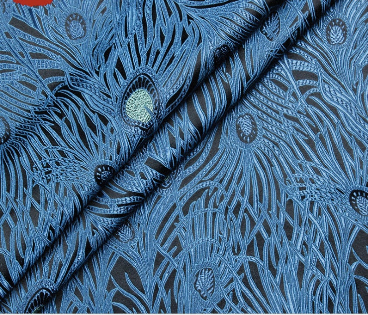 Peacock Tail Silk Brocade Fabric: 29.5"W Jacquard Rayon Blend