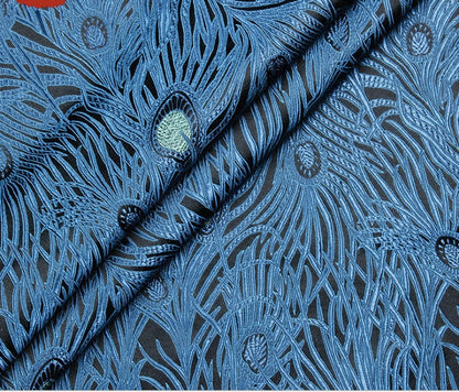Peacock Tail Silk Brocade Fabric: 29.5"W Jacquard Rayon Blend