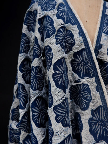 Floral Jacquard Denim Fabric: 3D Cotton Weave, 67" Wide