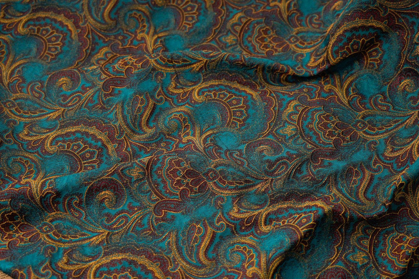 Lurex Jacquard Fabric: Lake Blue Paisley Woven Upholstery, Sewing, Drapery (62"W)