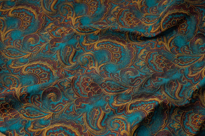 Lurex Jacquard Fabric: Lake Blue Paisley Woven Upholstery, Sewing, Drapery (62"W)