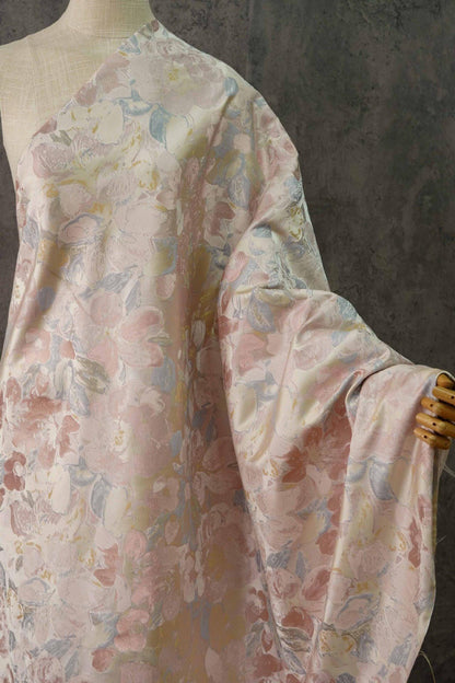 Floral Jacquard Fabric: Soft Oil Painting Style, Gold Accents, 62" Wide
