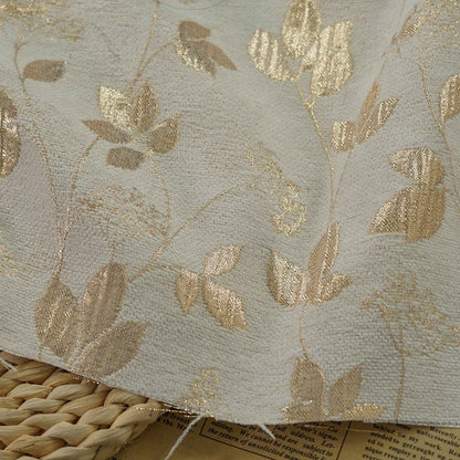 Gold Thread Jacquard Fabric: Floral Tapestry, 55" Wide, By The Meter