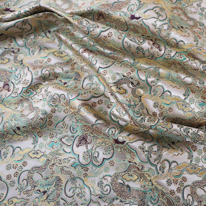 Tissu brocart Dragon Argenté : 150 cm de large, rayonne, matériau de couture