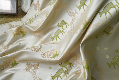 Green Deer Faux Silk Brocade Fabric: 59" Wide, By The Meter