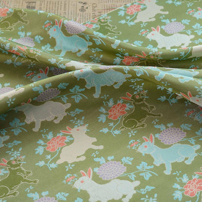 Bean Green Rabbit Brocade Fabric: 66"W Rayon Blend, Cheongsam Sewing