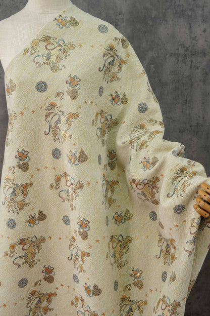 Chenille Deer Jacquard Fabric | Chinese Style Woven Upholstery, 55" Wide