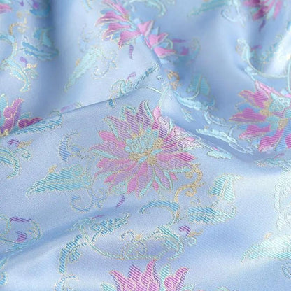 Dunhuang Lotus Brocade Fabric: 59"W Floral Sewing Material