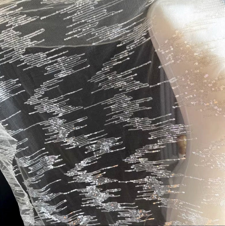 Tissu en maille pailletée, 150 cm de large, polyester transparent, pour costumes et décorations de mariage