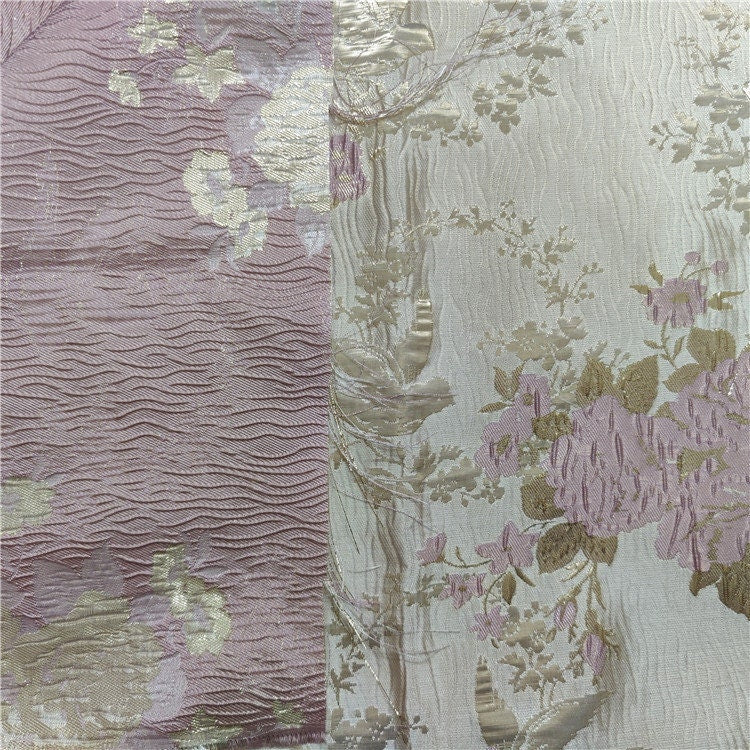 Floral Jacquard Fabric: 3D Gold Thread, 55" Wide - By The Meter