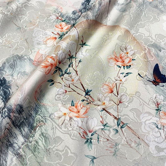Floral Botanical Print Fabric: Polyester Spandex Blend, 55" Wide - Poppylollipop