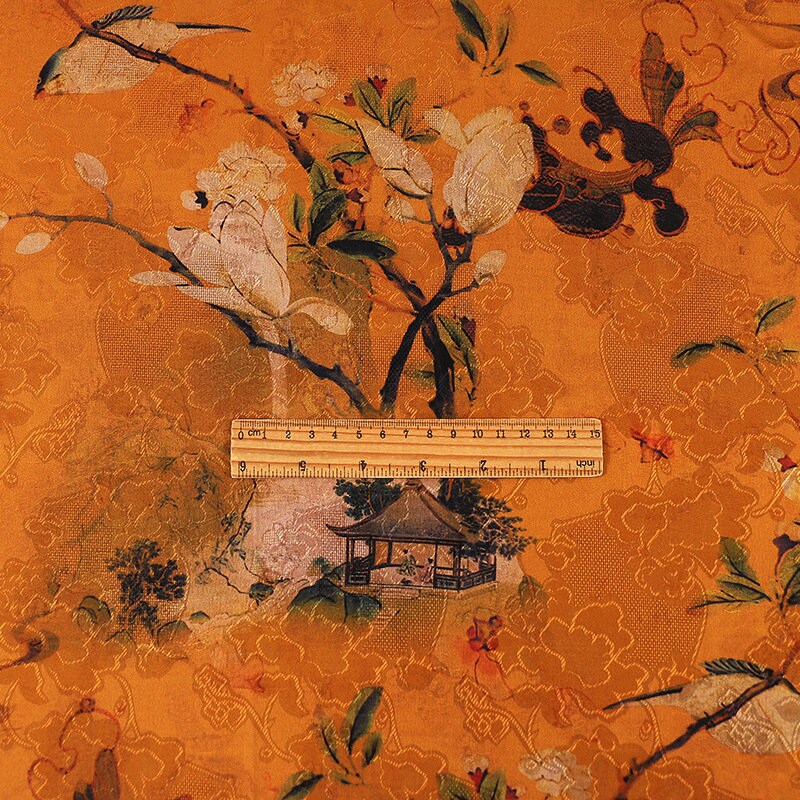 Tissu satin de soie thé : gaze cantonaise imprimée numériquement de 150 cm de large