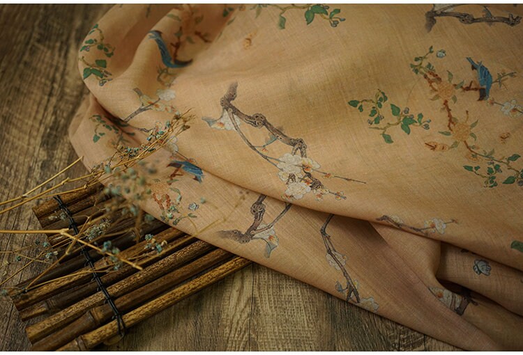 Floral Ramie Fabric: Samuume Pattern, 55" Wide - Sewing & Upholstery