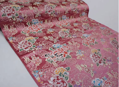Tissu brocart de soie pivoine rose : 74 cm de large, décoration de costume de mariage